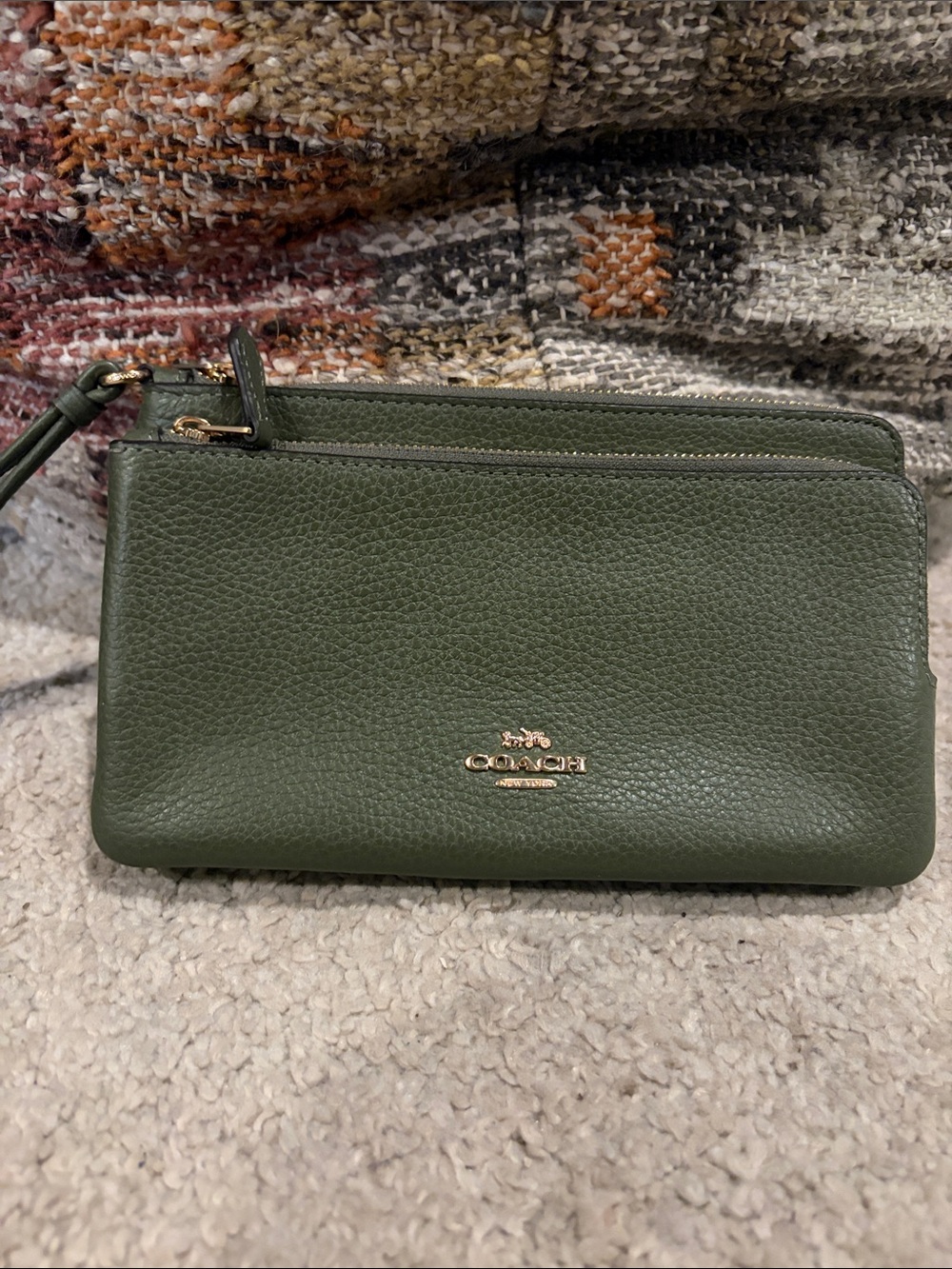 Coach double zip wallet- olive green